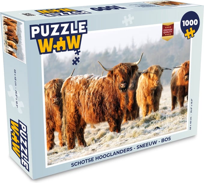 Puzzel Schotse Hooglanders - Sneeuw - Bos - Legpuzzel - Puzzel 1000 stukjes volwassenen