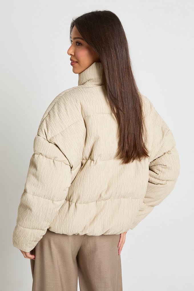 boohoo Dames Getextureerde Puffer Jas | Steen | Maat: 36