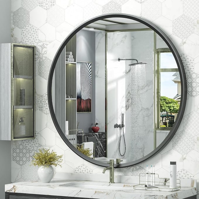 Ronde spiegel zwart 61 cm - metalen frame onbreekbaar