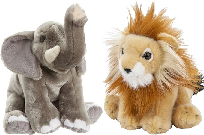 Nature Planet - Pluche knuffels set 2x - Leeuw en Olifant - 18 cm