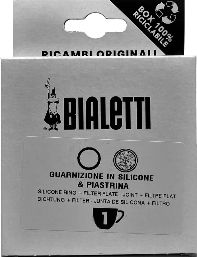 Pièces de Rechange Authentiques Bialetti Mocha Express 1 Tasse Joint + Filtre Pièces de Rechange Authentiques white