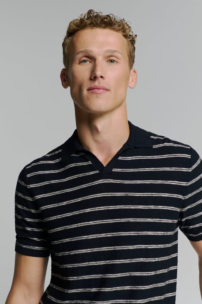 No Excess Pullover Short Sleeve Polo V Stripes With Linen Night Größe: L | Poloshirts Outlet | Herren | Schwarz