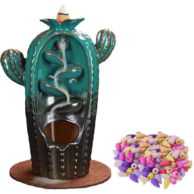 Waterval Wierookhouder Keramiek Antiek Cactus Vorm Decoratieve Backflow Wierookbrander voor blue
