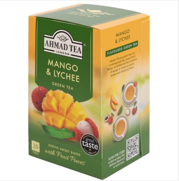 Ahmad Tea London Mango & Lychee Groene Thee – Exotische Fruitblend met Mango & Lychee – 20 Theezakjes