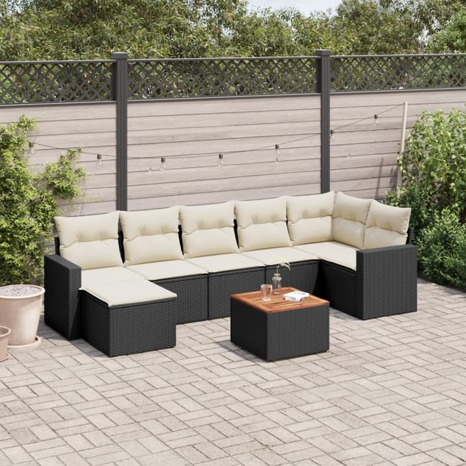 vidaXL - 8-delige - Loungeset - met - kussens - poly - rattan - zwart