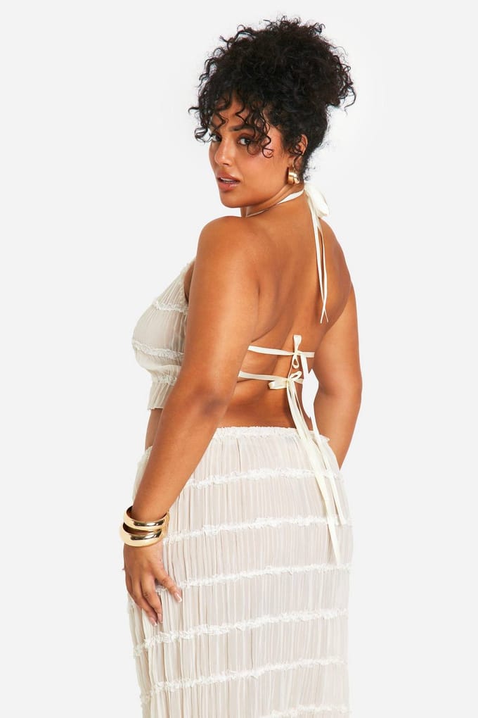 boohoo Dames Plus Halter Shirred Top | Ivoor | Maat: 52