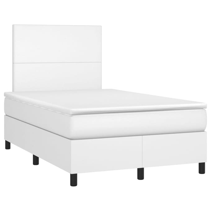 vidaXL - Boxspring - met - matras - en - LED - kunstleer - wit - 120x200 - cm
