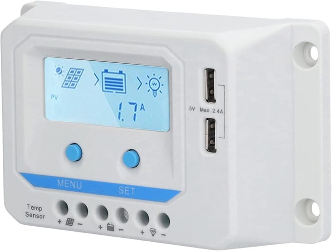 Solar Laadregelaar - Zonnepaneel Controller - Energie Beheer - PWM Laadbeheer - 12V 24V - Zwart