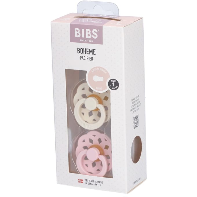 BIBS Boheme Fopspeen - 0-6 mnd - 2-pack - Rond - Ivory/Blossom