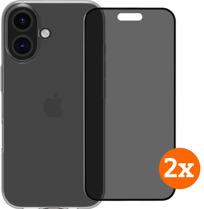 BlueBuilt Back Cover iPhone 16 Transparant + Privacy Filter Screenprotector Glas Duo Pack