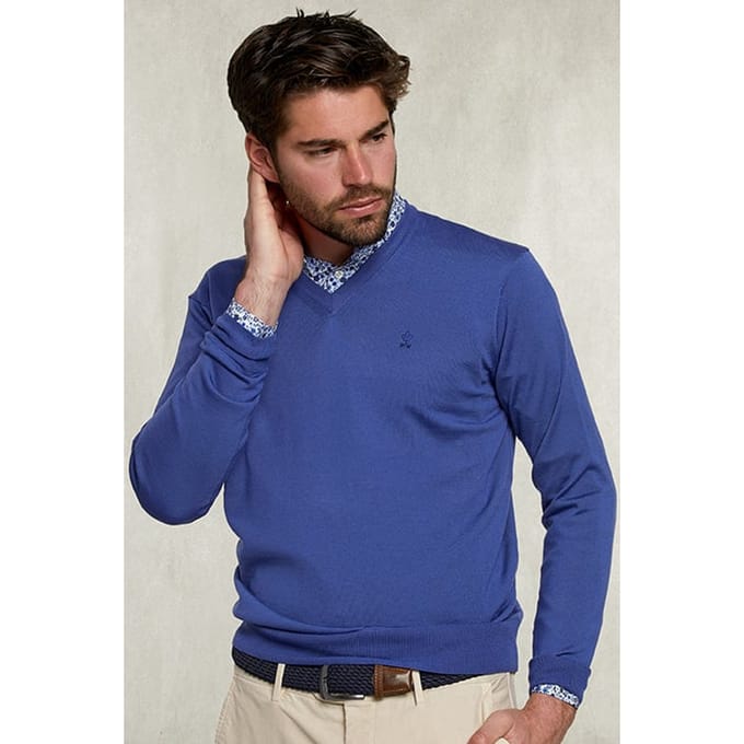 River Woods Basic Merino V-neck Pullover Toeareg Blue Maat: S | Sweaters Outlet | Heren | Blauw