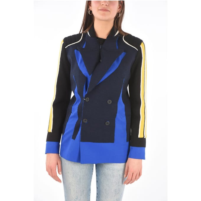 MM0 gebreide dubbelrijs blazer met piekrevers in Blu, Nero