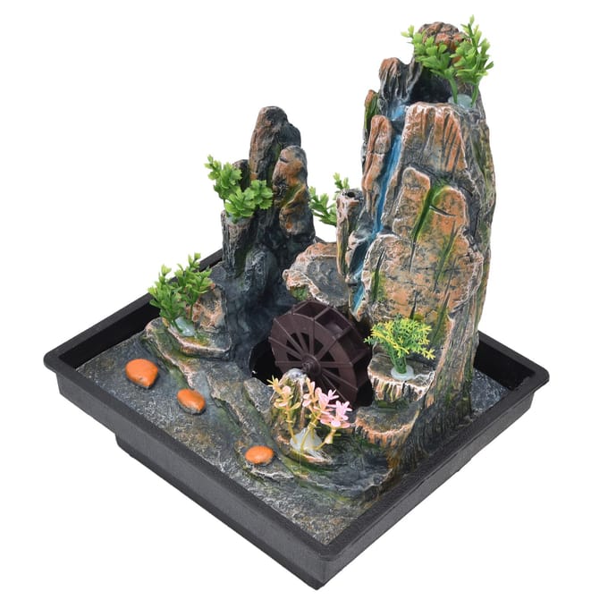 Fontaine de bureau en résine, cascade d'intérieur, décoration de bureau, rocaille avec atomiseur pour la maison gray