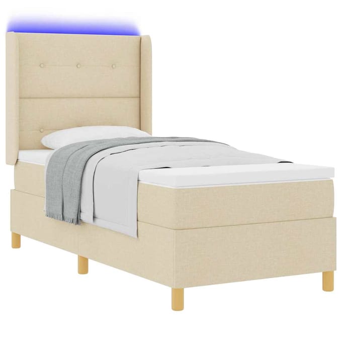 vidaXL - Boxspring - bed - met - LED-stripverlichting - Crème - 100 - x - 200 - cm - Stof