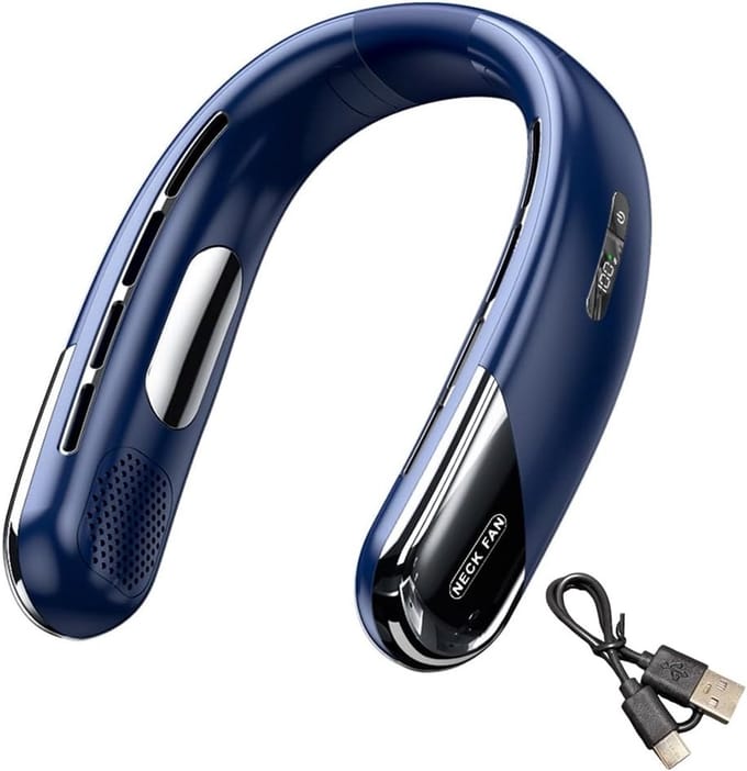 Oplaadbare draagbare nekventilator - 3000 mAh capaciteit, ventilator zonder bladen, blauwe koelventilator