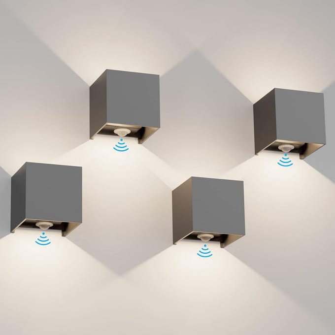Set van 4 Buitenwandlampen met Bewegingssensor 12W 3000K Verstelbare Lichtbundel Donkergrijs