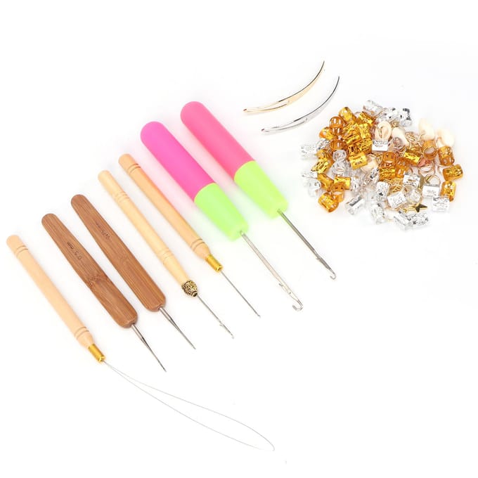 Ensemble Crochet pour Dreadlocks Aiguille Crochet et Perles pour Cheveux Décorations pour Coiffure beige