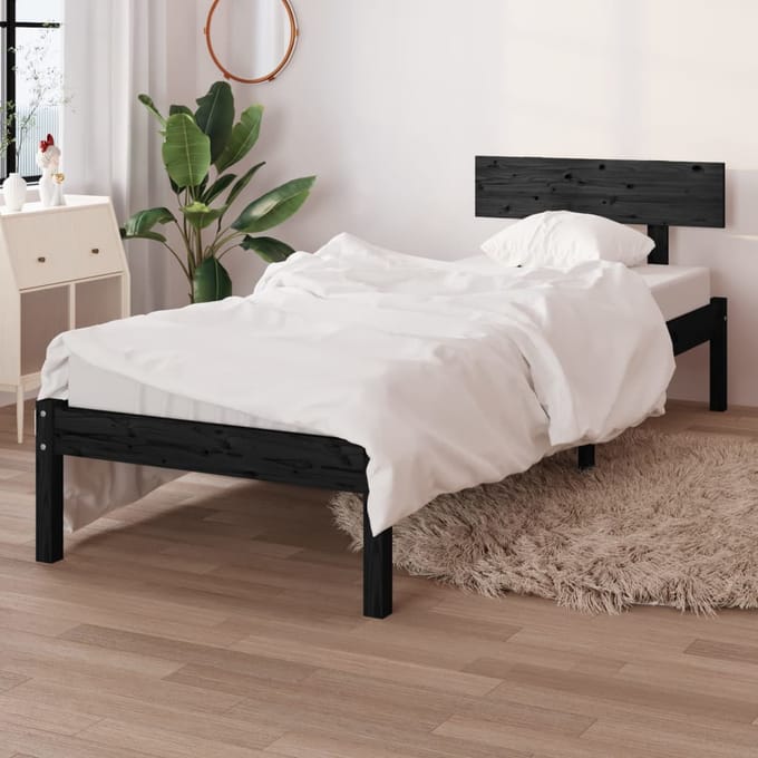vidaXL - Bedframe - massief - hout - zwart - 75x190 - cm
