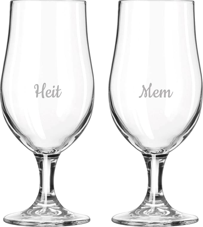 Gegraveerde bierglas op voet 49cl Mem & Heit