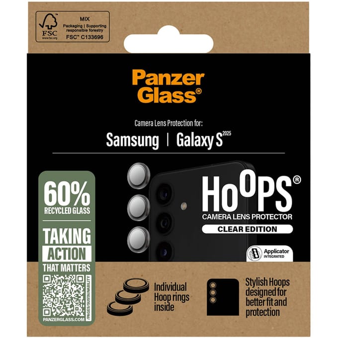 PanzerGlass Screenprotector geschikt voor Samsung Galaxy S25 Glazen | PanzerGlass Hoops Camera Lens Protector - Case Friendly
