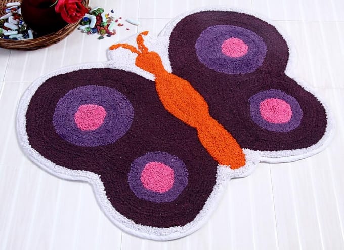 Homescapes kindervloerkleed paarse vlinder 100% katoen
