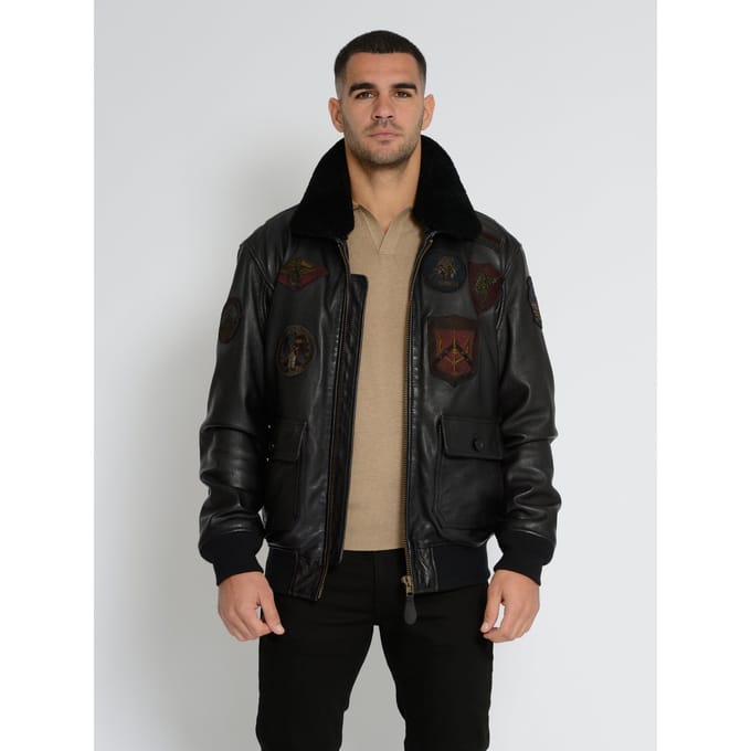 Top Gun leren jas TG2023004 met lamsleren kraag