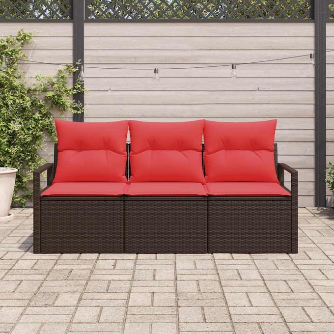 vidaXL - Tuinbank - Set - 3 - st - Bruin - en - Rood - poly - rattan