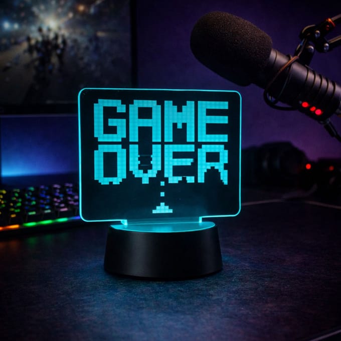 Qware - 3D LED Lamp - Game Over - 16 kleuren & effecten - Acryl lamp - Touch control - Afstandsbediening