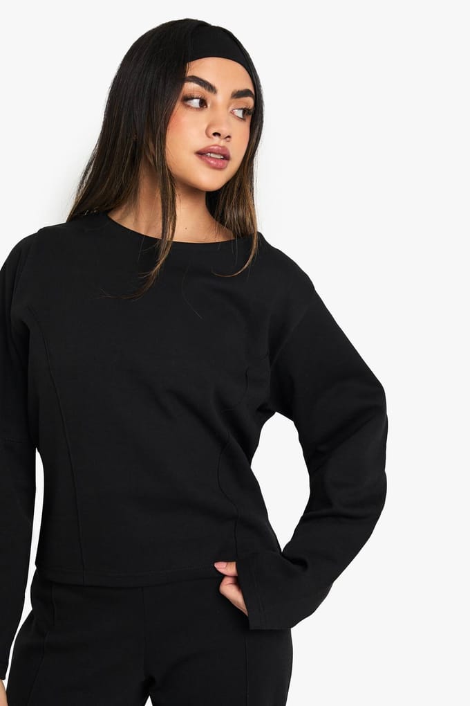 boohoo Dames Cinched Waist Interlock Sweatshirt | Black | Maat: XL
