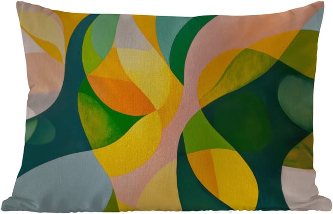 Buitenkussens - Tuin - Abstract - Geel - Roze - Groen - 50x30 cm