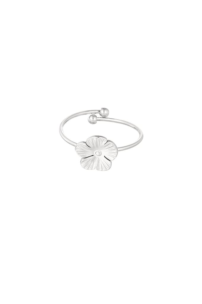 Verstelbare ring met bloem - Zilverkleur RVS/Stainless Steel