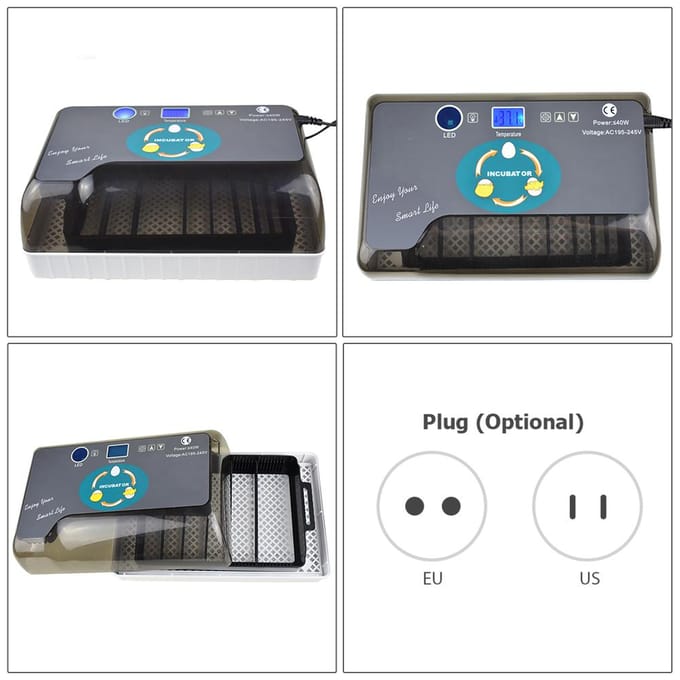 Broedmachine voor 12 eieren met automatische eierkeuring, vochtigheidsregeling, temperatuurweergave en eierlamp EU Plug black