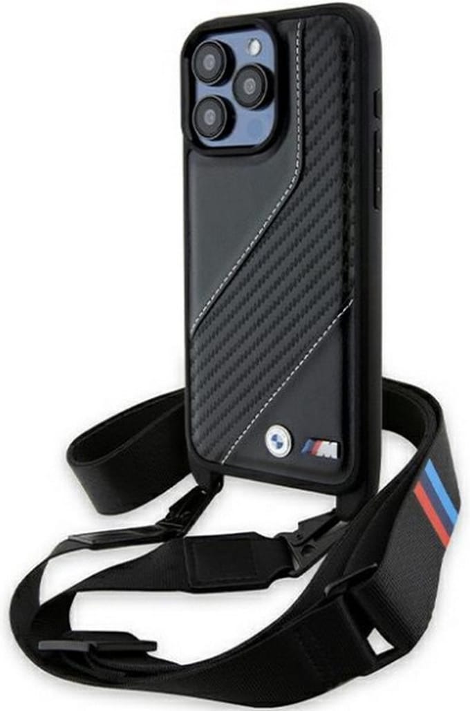 BMW M Edition Carbon Stripe & Strap case for iPhone 15 Pro Max - black