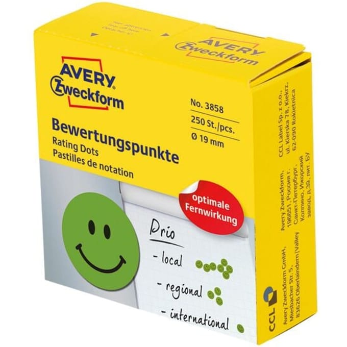 Beloningssticker Avery smiley - Ø19 - groen - blij gezicht - 250