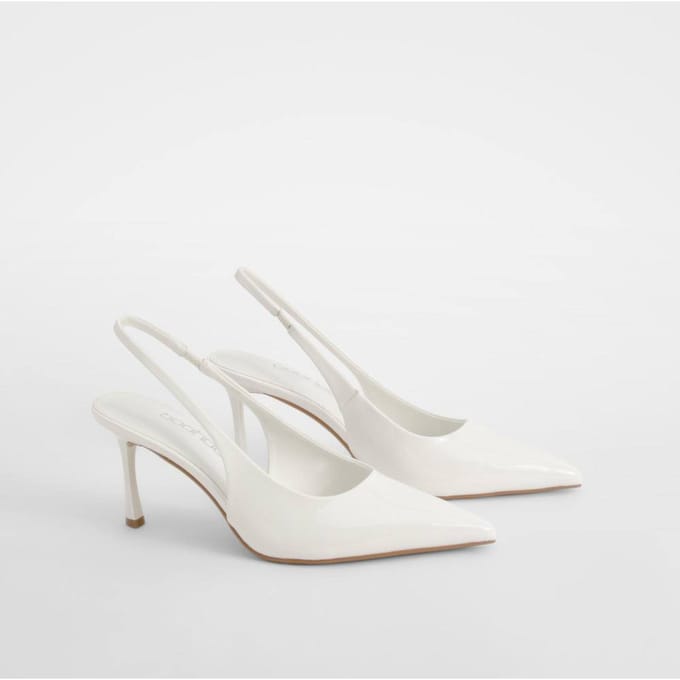 boohoo Dames Brede pasvorm Slingback Court Schoen | Wit | Maat: 41