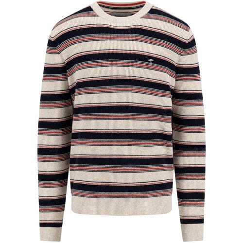 Fynch-Hatton Trui Crew Neck Multi Stripe Pattern New Off White-Red-Navy / male