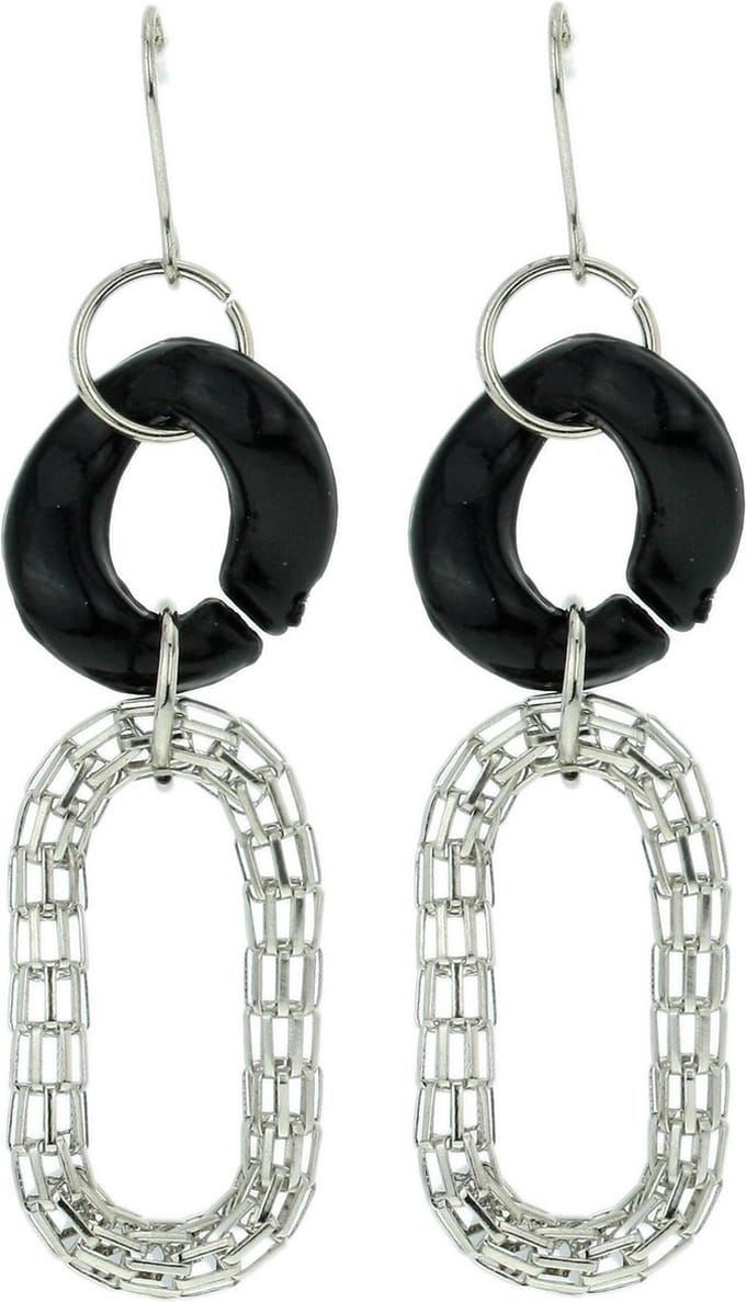 Behave - Oorhangers zwart-zilverkleur - 6,5 cm