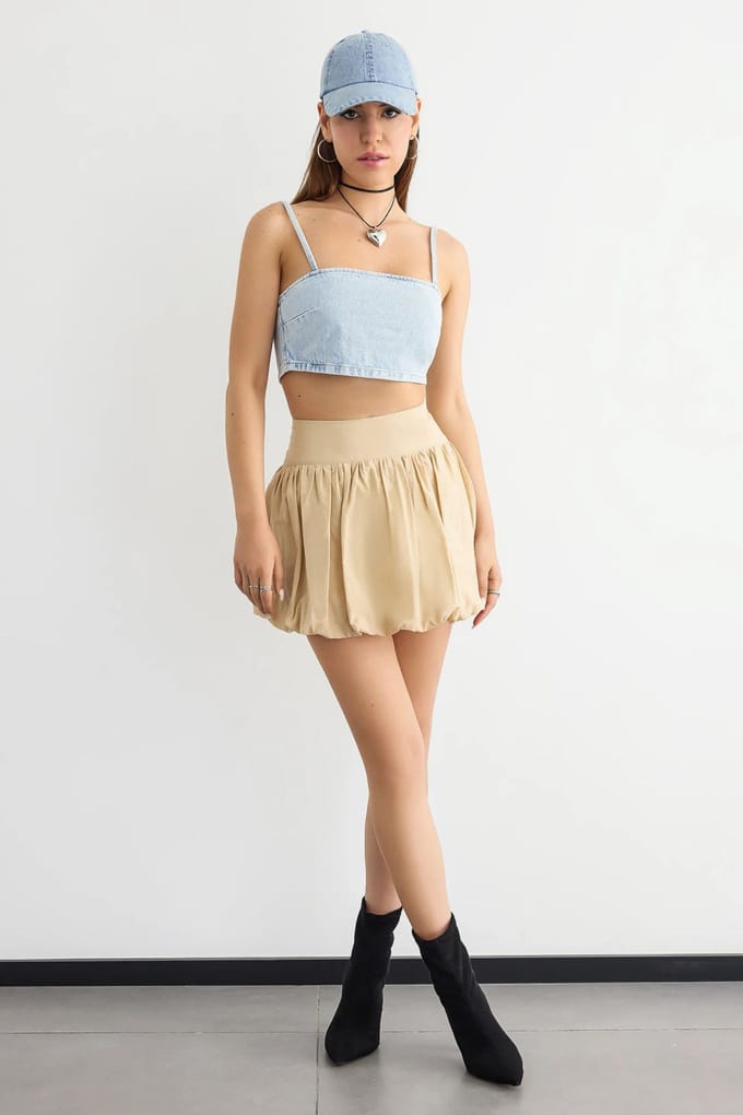 Vierkante Hals Denim Camitop