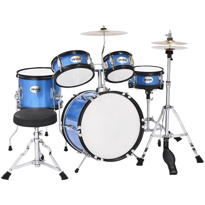 Kinder Drumstel 5-delig Junior Muzikaal Drumstel met 14 inch Bassdrum (Blauw)
