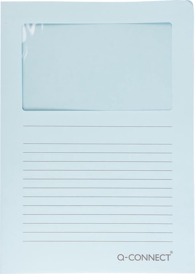 Q-CONNECT L-map met venster | 120 g/mÃ‚Â² | A4 | pak van 100 stuks | lichtblauw