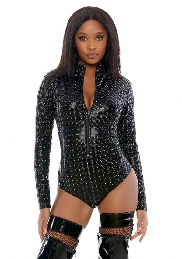 Forplay - Hologram bodysuit met ritssluiting - Zwart