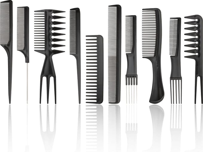 10 Delige Kammenset Voor Baard En Haar - ZWART