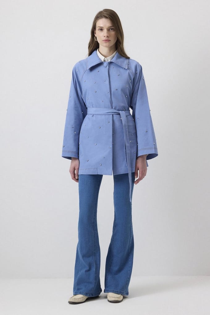 Touché Privé - Oversized jas met steentjes - Blauw - Dames