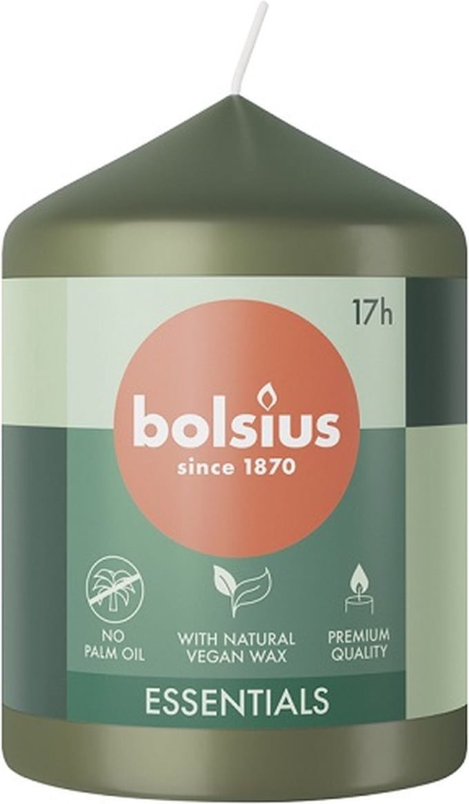 4 stuks Bolsius olijfgroen stompkaarsen 80/58 (17 uur) fresh olive