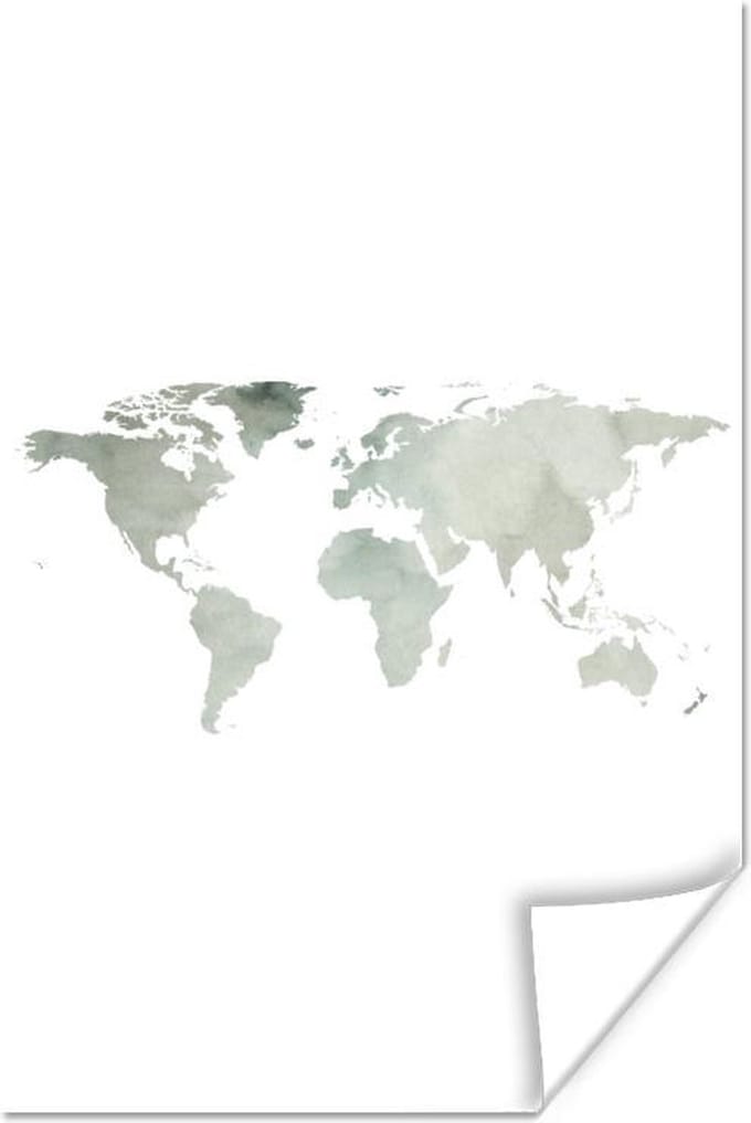 Poster - Wereldkaart - Minimalisme - Grijs - 80x120 cm