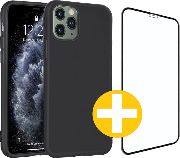 Hoesje en Screenprotector Combi Geschikt Voor iPhone 11 Pro - Zwart Hoesje + Premium Screenprotector