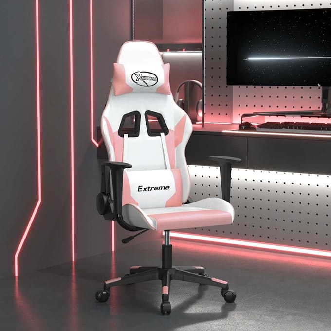 vidaXL - Massage - gamestoel - kunstleer - wit - en - roze
