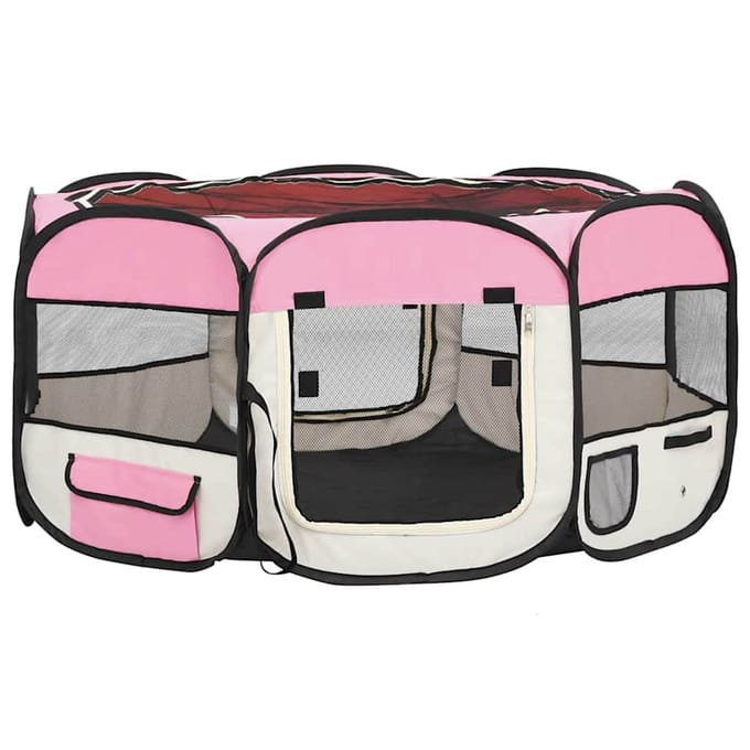 vidaXL - Hondenren - inklapbaar - met - draagtas - 145x145x61 - cm - roze