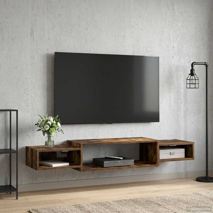 vidaXL - Wand - gemonteerd - TV - Kast - Muurmontage - Gerookt - eiken
