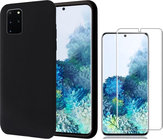 Hoesje geschikt voor Samsung S20 Plus - Liquid Siliconen Case + Screenprotector - Zwart
